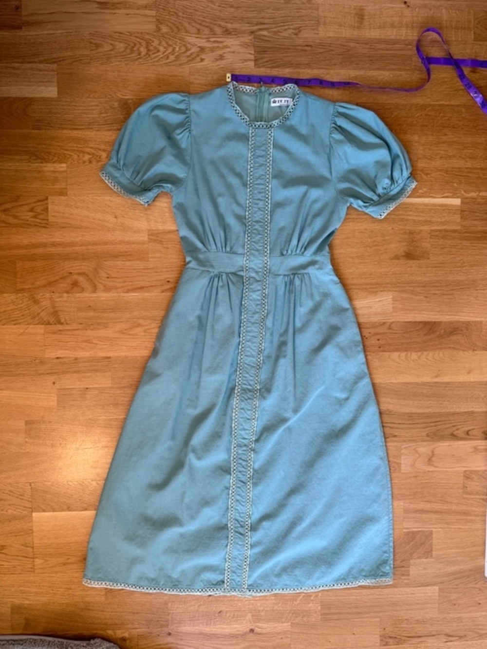 Sage Green Puff Sleeve Cottagecore Midi Dress Small